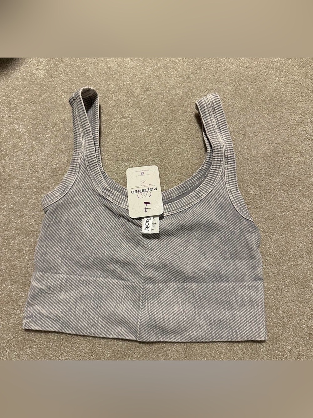 Nikibiki Gray Striped Ribbed Crop Tank